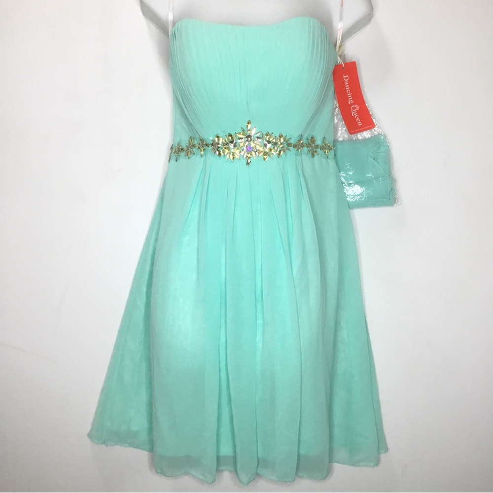 Dancing Queen XS Aqua Short Strapless Party Prom Mini Dress NWT NEW $117 READ
